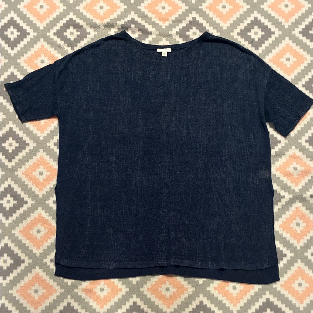 J.Jill PureJill Petite Women’s Navy Blue Linen Blend Short Sleeve Top Size M